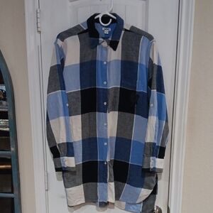 DKNY Flannel Button Down Shacket w Lace HEART Script Dkny Logo Pocket +